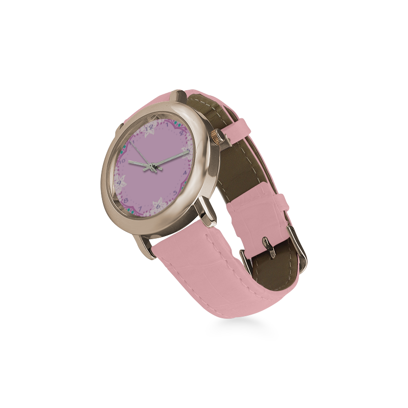 Tropical Violet Women's Rose Gold Leather Strap Watch(Model 201)