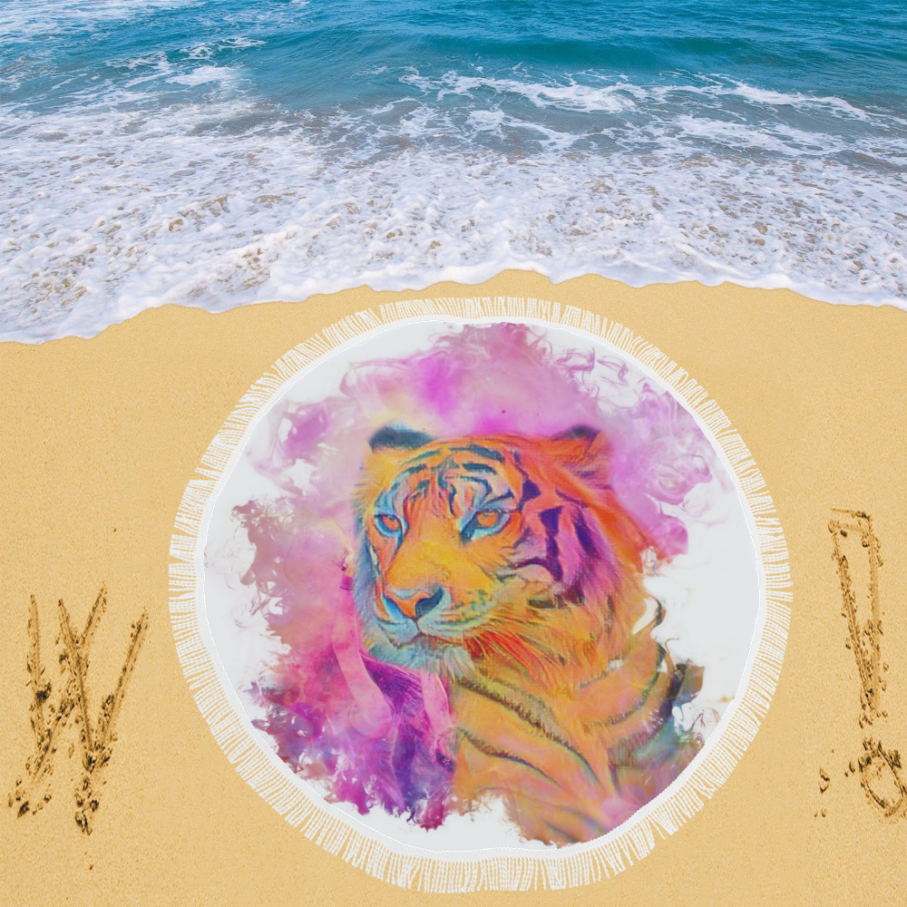 Painterly Animal - Tiger by JamColors Circular Beach Shawl 59"x 59"