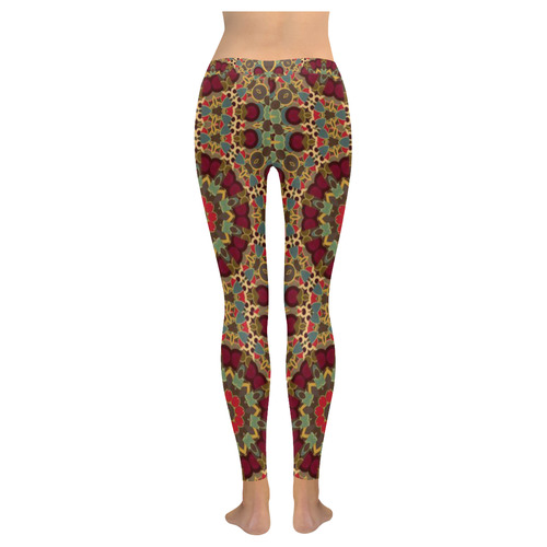 Leggings Gray Green Red Circles Pattern by Tell3People Women's Low Rise Leggings (Invisible Stitch) (Model L05)