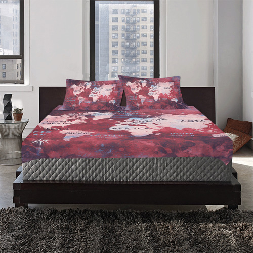 world map 3-Piece Bedding Set