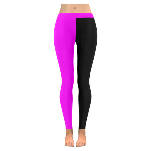 Leggings Hot Pink Black by Tell3People Women's Low Rise Leggings (Invisible Stitch) (Model L05)