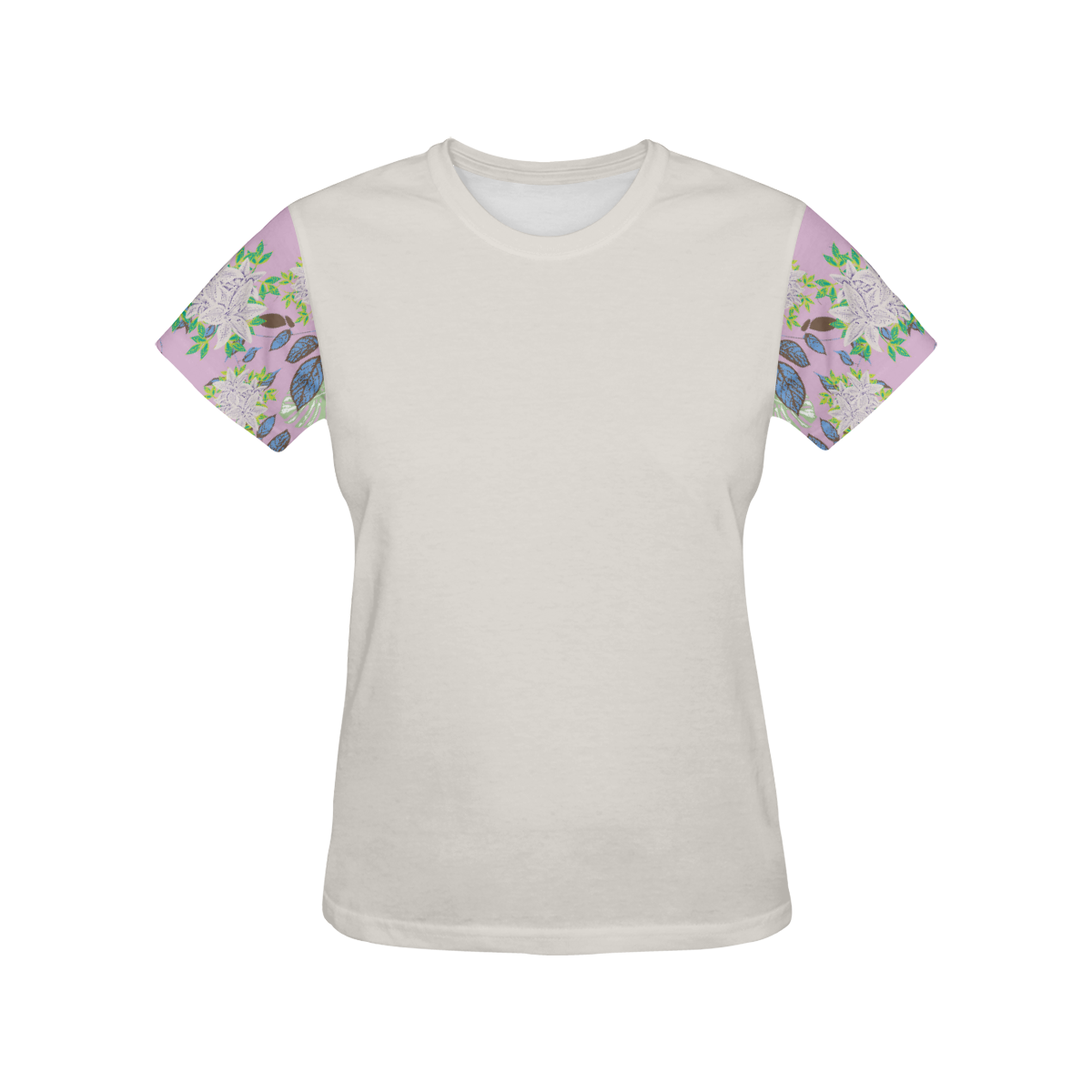 Tropical Violet Floral Sleeve All Over Print T-Shirt for Women (USA Size) (Model T40)