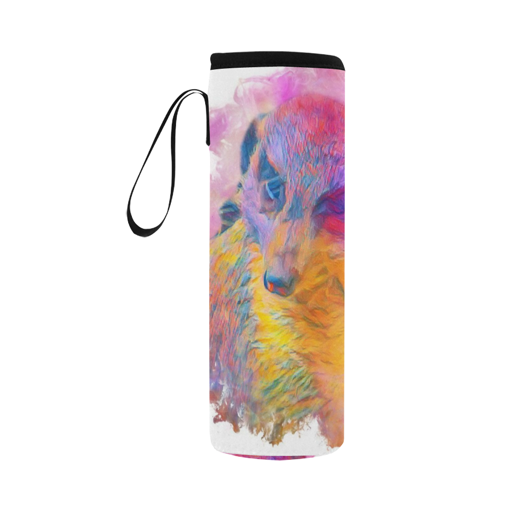 Painterly Animal - Meerkat by JamColors Neoprene Water Bottle Pouch/Large