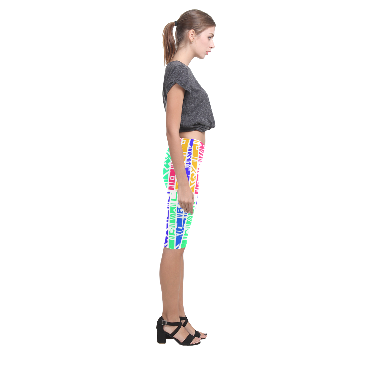 Colorful stripes Hestia Cropped Leggings (Model L03)