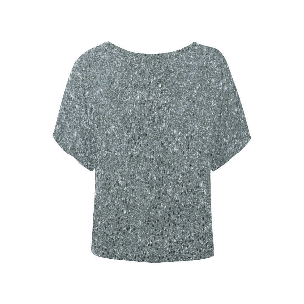 Silver Glitter Women's Batwing-Sleeved Blouse T shirt (Model T44)