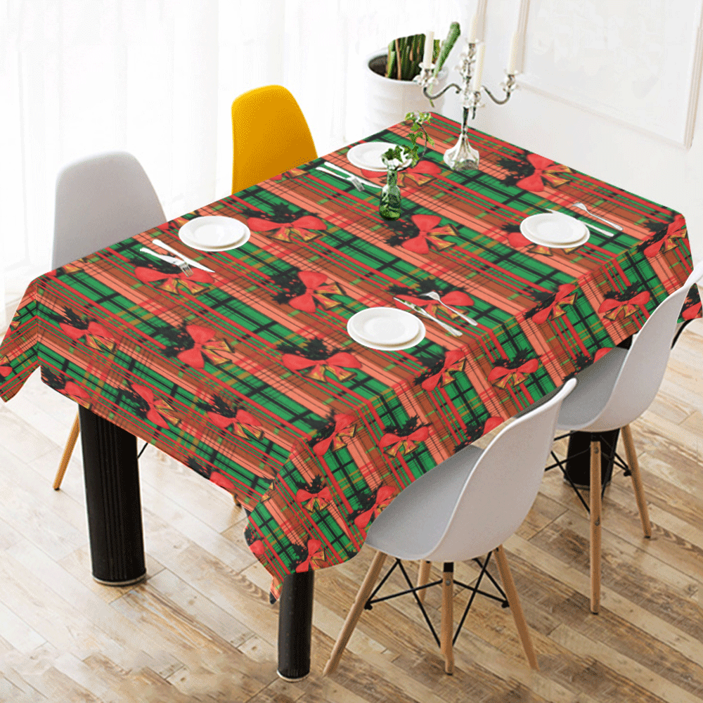 xmas bells plaid Cotton Linen Tablecloth 52"x 70"