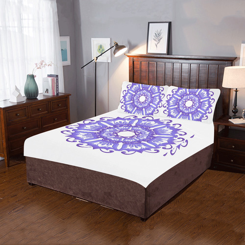Floral violet mandala. 3-Piece Bedding Set