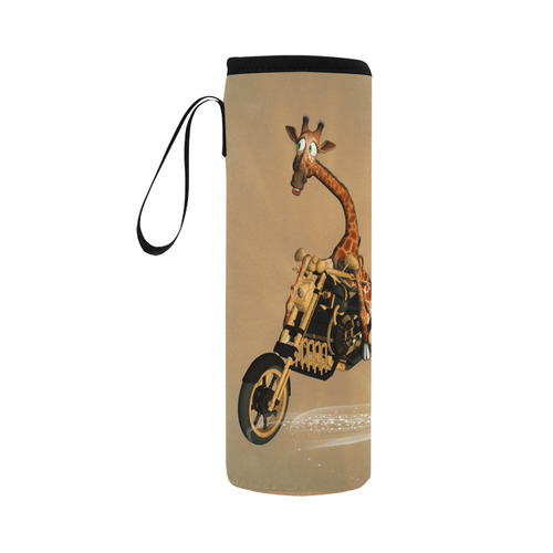 Funny giraffe with motorcycle Neoprene Water Bottle Pouch/Large