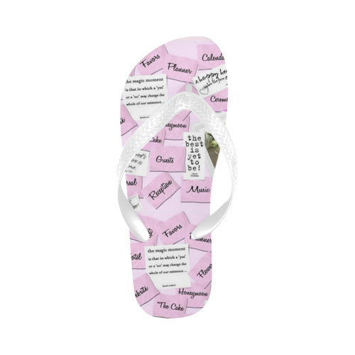 Beach Wedding Pink White by Tell3People Flip Flops for Men/Women (Model 040)
