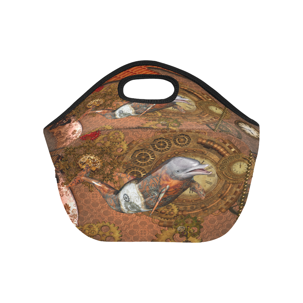 Funny steampunk dolphin, clocks and gears Neoprene Lunch Bag/Small (Model 1669)