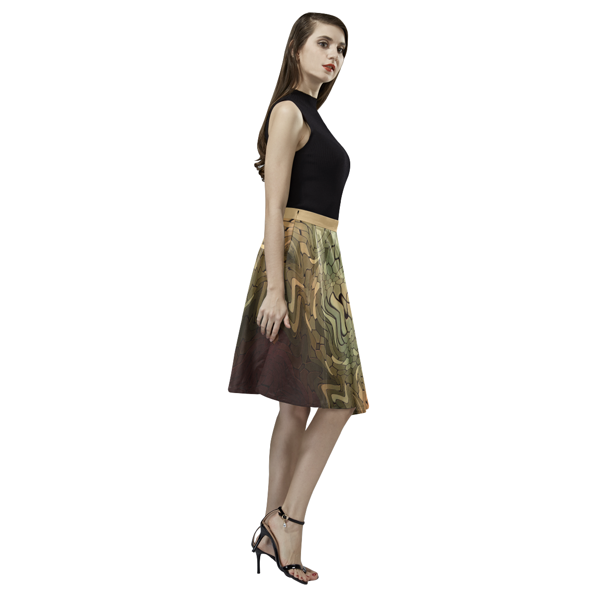 rainbow snake print Melete Pleated Midi Skirt (Model D15)