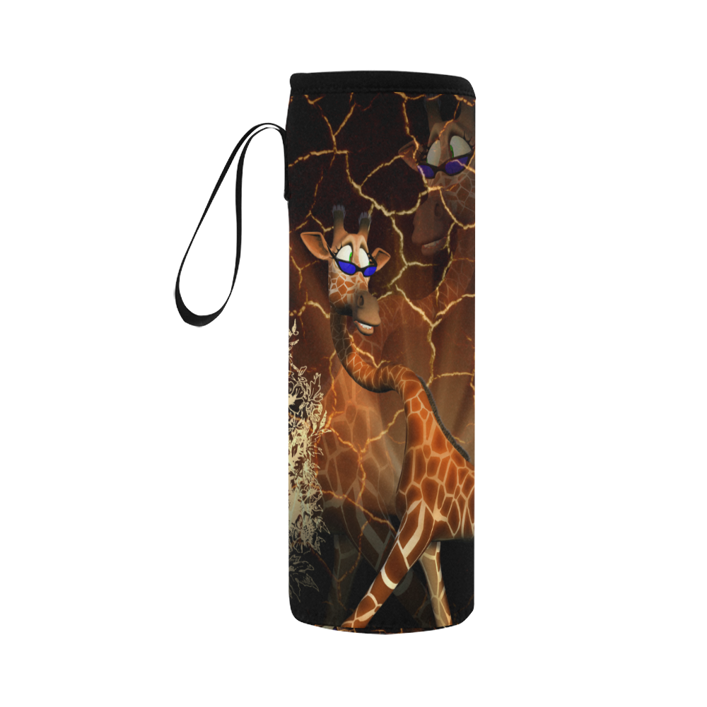 Funny giraffe with sunglasses Neoprene Water Bottle Pouch/Large
