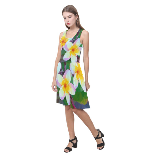 Plumeria Tropical Floral Polygon Geometric Art Atalanta Casual Sundress(Model D04)