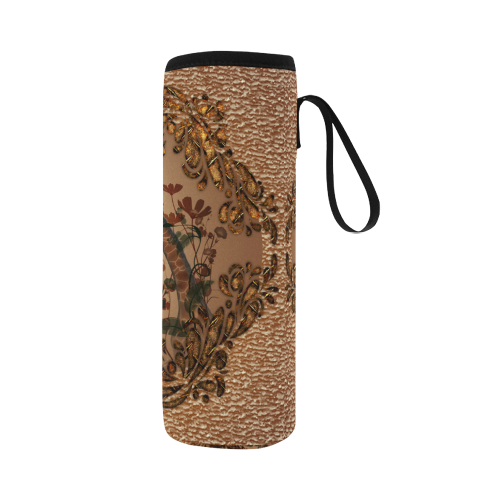 Sweet giraffe with bird Neoprene Water Bottle Pouch/Large