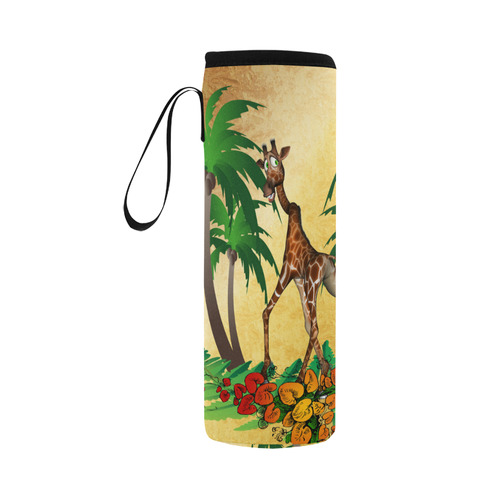 Cute giraffe with palm Neoprene Water Bottle Pouch/Large