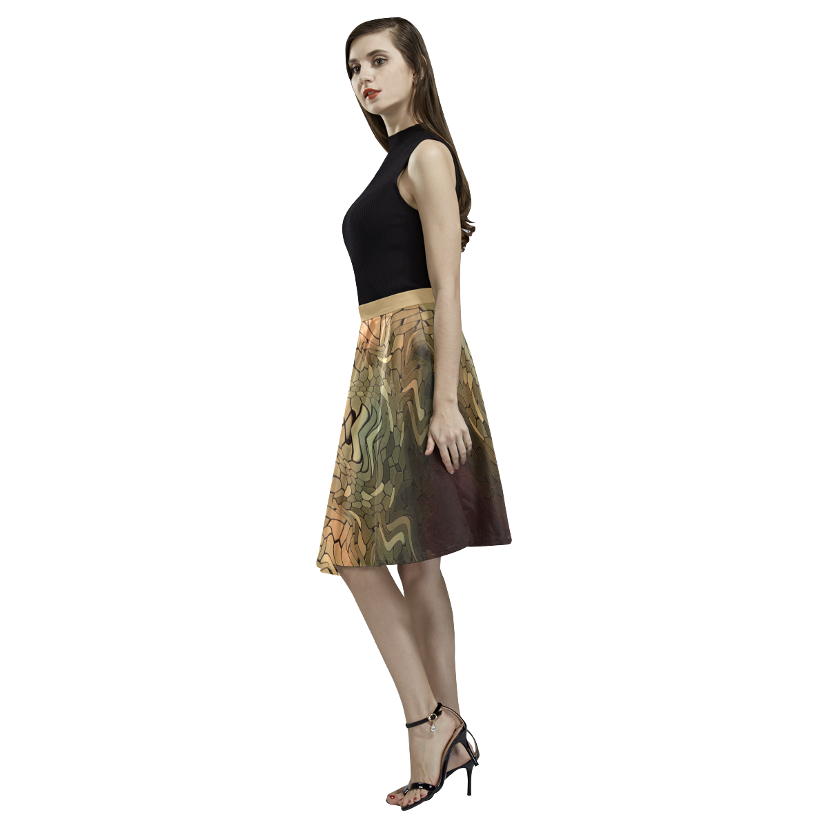 rainbow snake print Melete Pleated Midi Skirt (Model D15)