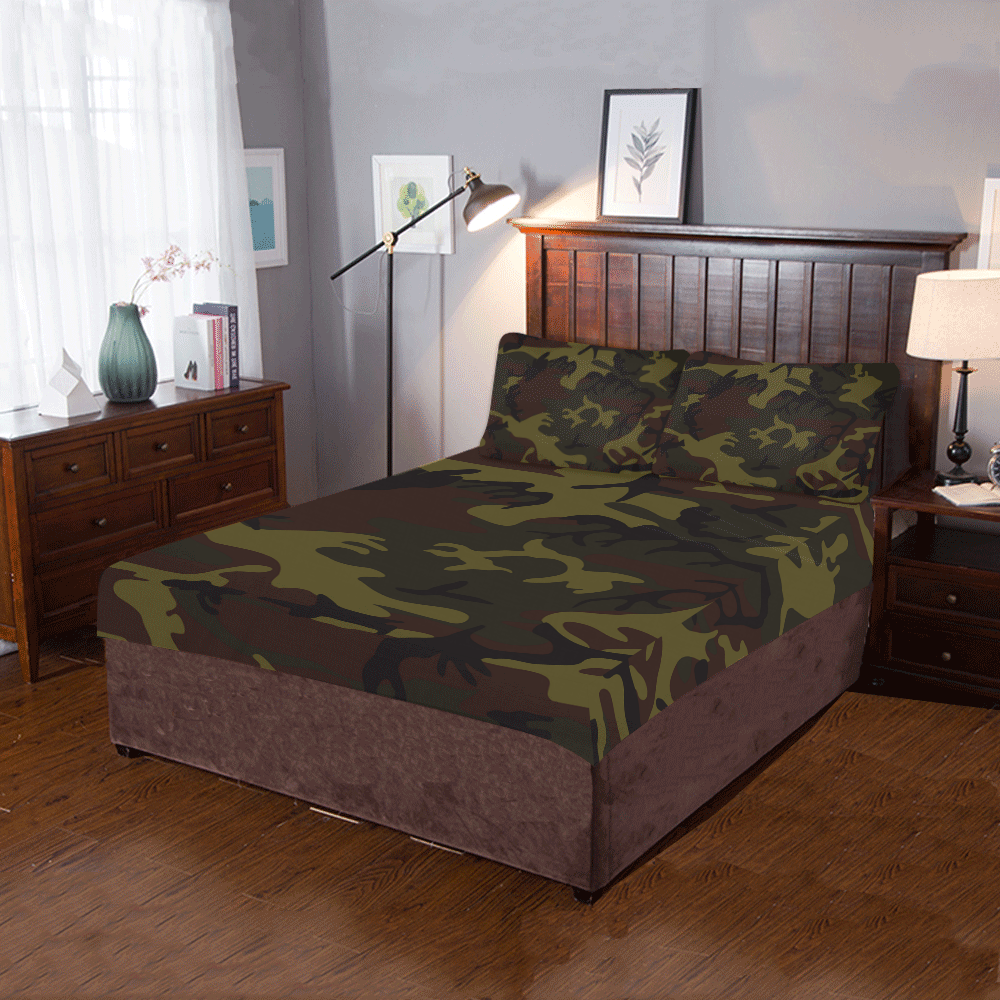 Camo Green Brown 3-Piece Bedding Set