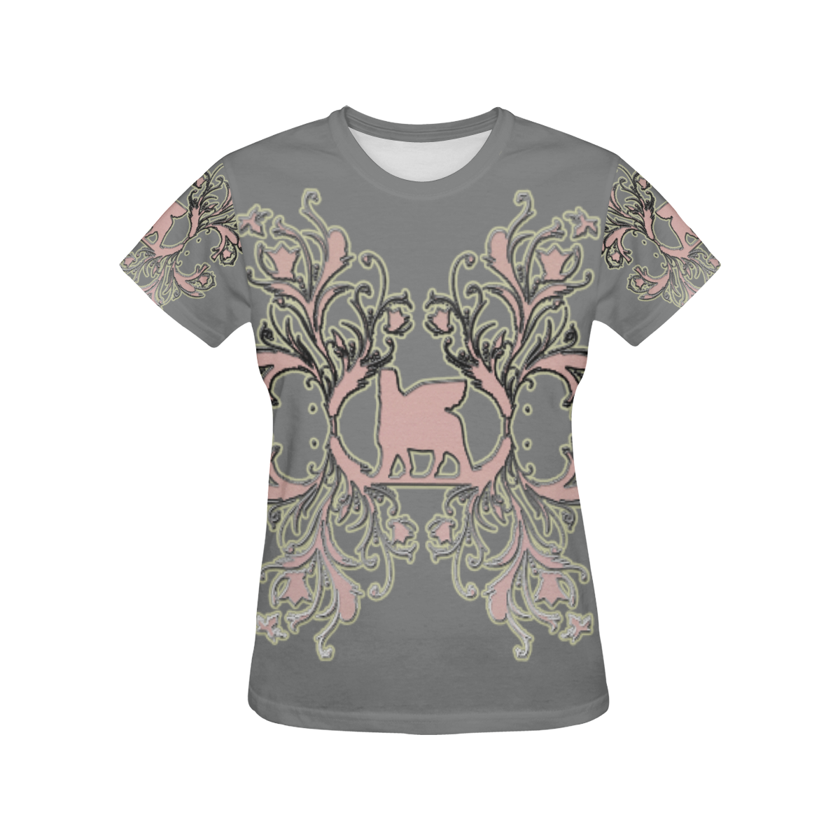 Green and Pink Lamassu Women's Shirt All Over Print T-Shirt for Women (USA Size) (Model T40)
