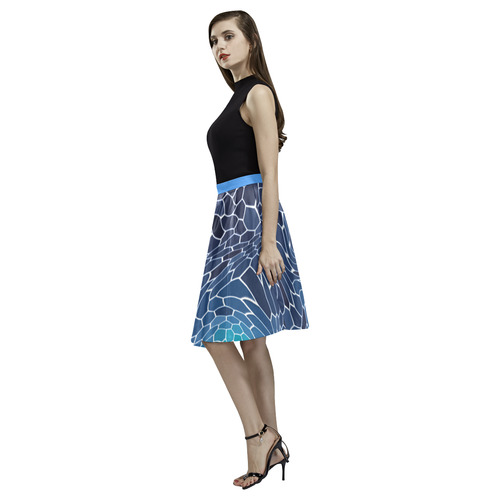 blue wave mosaic Melete Pleated Midi Skirt (Model D15)