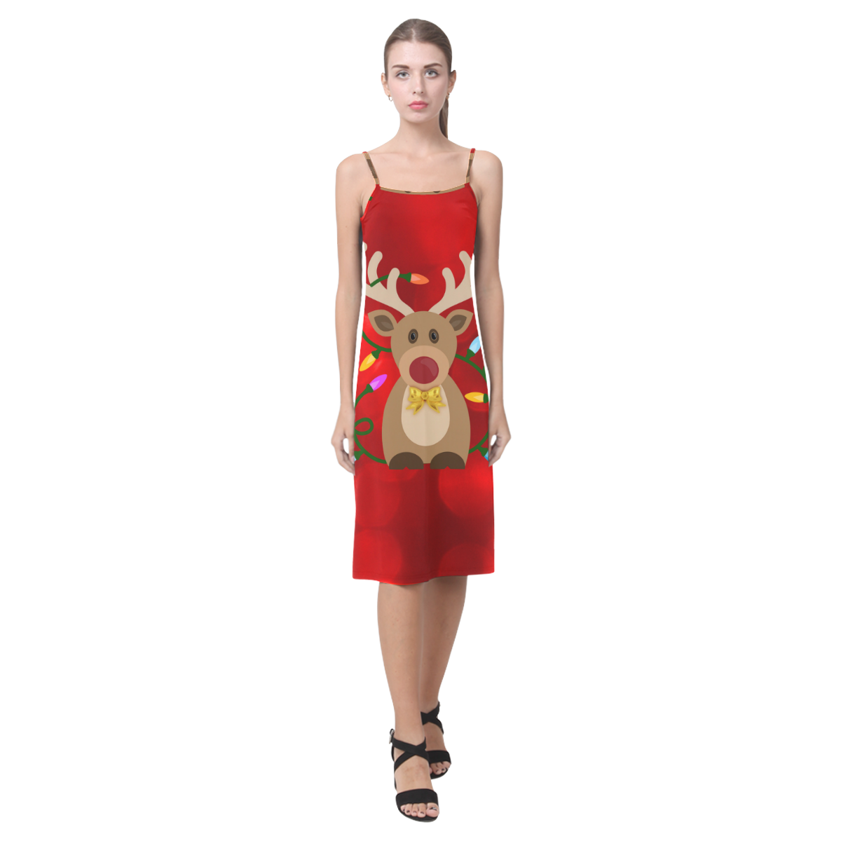 Christmas Reindeer In Lights Slip Dress Alcestis Slip Dress (Model D05)