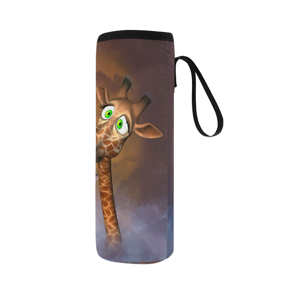 Funny giraffe with parrot Neoprene Water Bottle Pouch/Large