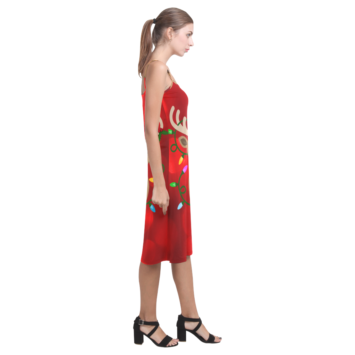 Christmas Reindeer In Lights Slip Dress Alcestis Slip Dress (Model D05)