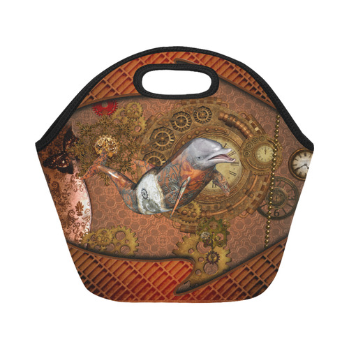 Funny steampunk dolphin, clocks and gears Neoprene Lunch Bag/Small (Model 1669)