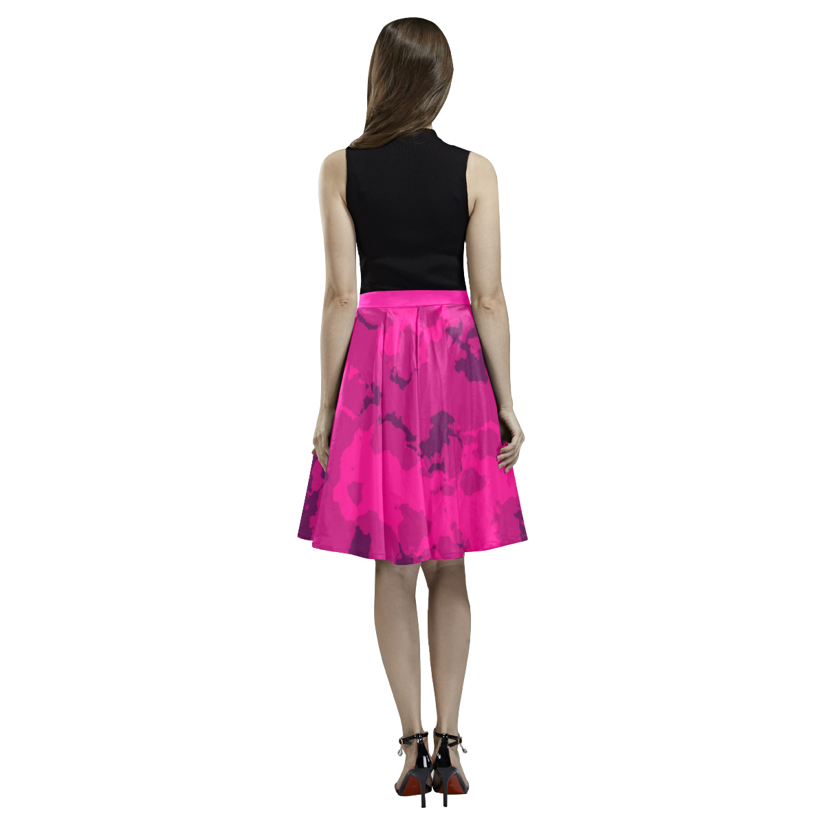 pink Camouflage Melete Pleated Midi Skirt (Model D15)