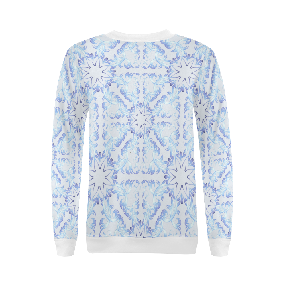 Baroque style blue pattern. Christmas motif. All Over Print Crewneck Sweatshirt for Women (Model H18)