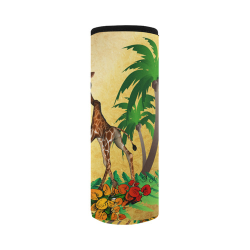 Cute giraffe with palm Neoprene Water Bottle Pouch/Large