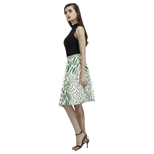green animal print Melete Pleated Midi Skirt (Model D15)