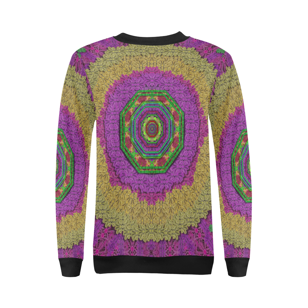 Mandala in heavy metal color lace and forks All Over Print Crewneck Sweatshirt for Women (Model H18)