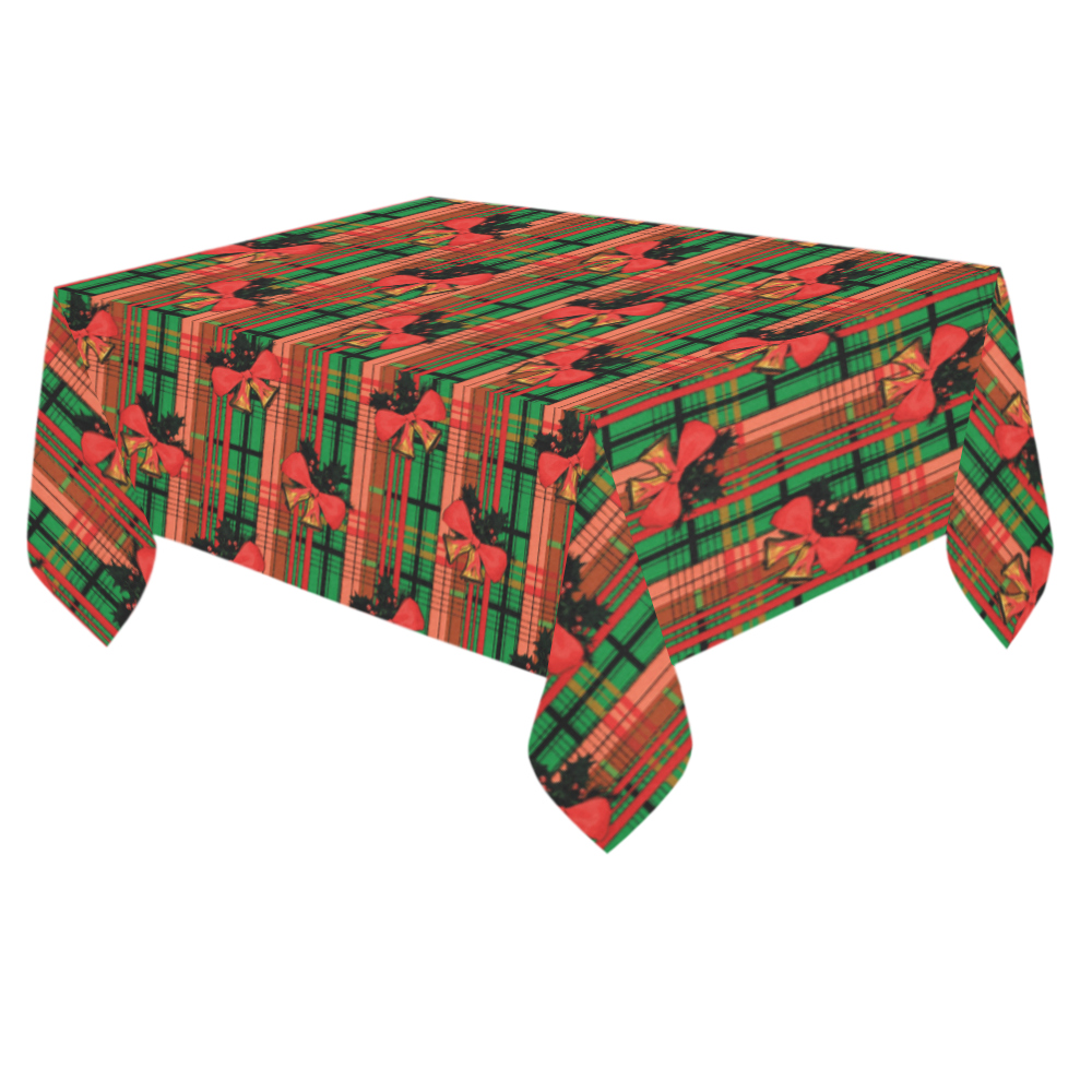 xmas bells plaid Cotton Linen Tablecloth 60"x 84"