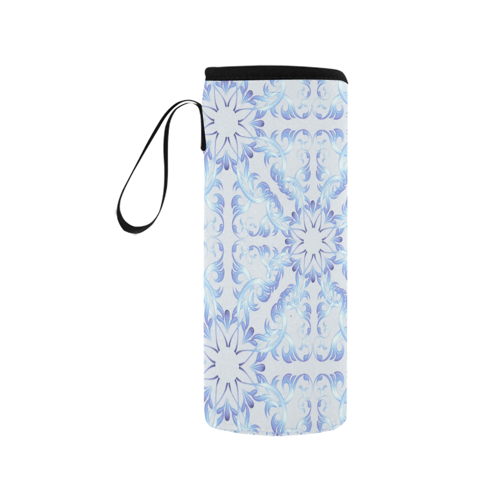 Baroque style blue pattern. Christmas motive Neoprene Water Bottle Pouch/Medium