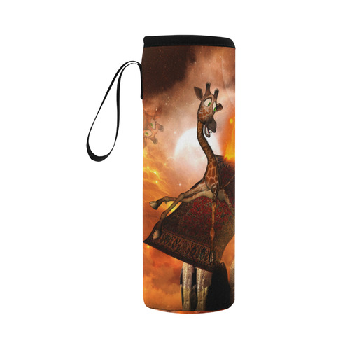 Flying giraffe on a rug Neoprene Water Bottle Pouch/Large