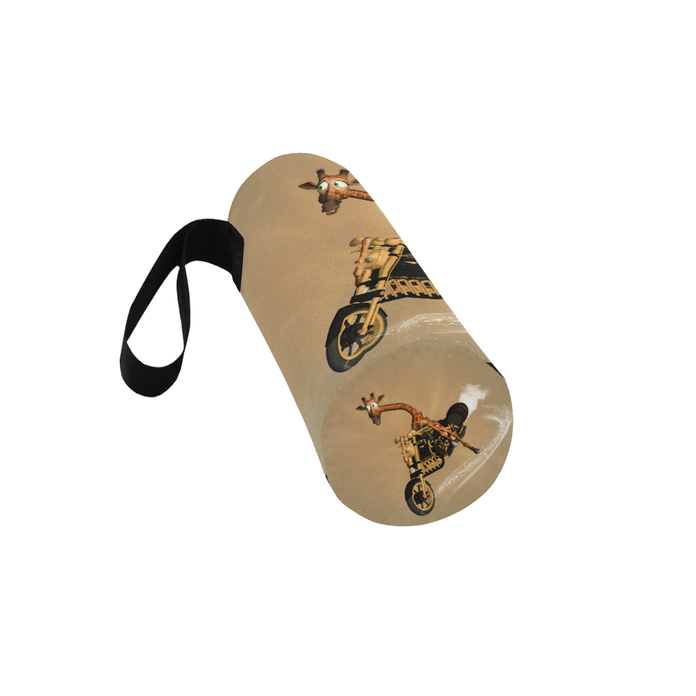 Funny giraffe with motorcycle Neoprene Water Bottle Pouch/Large