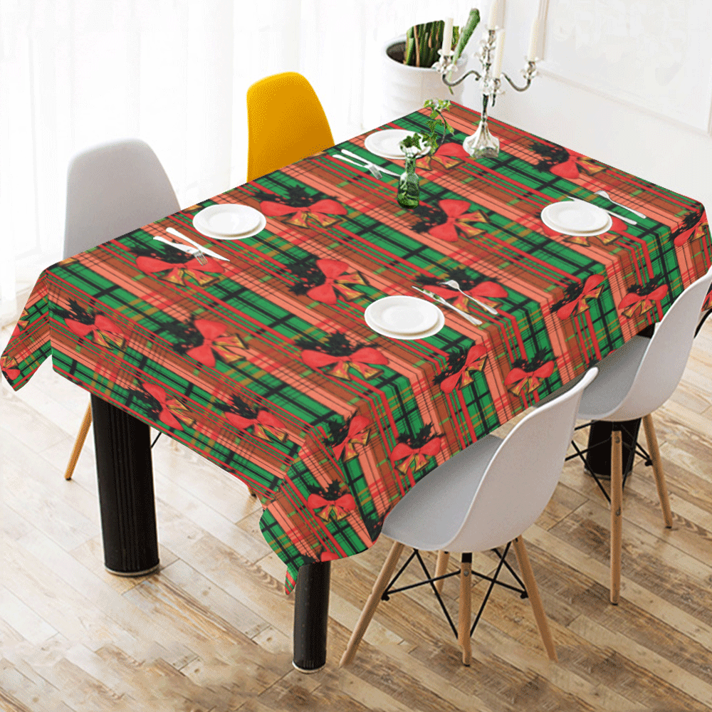 xmas bells plaid Cotton Linen Tablecloth 60"x 84"