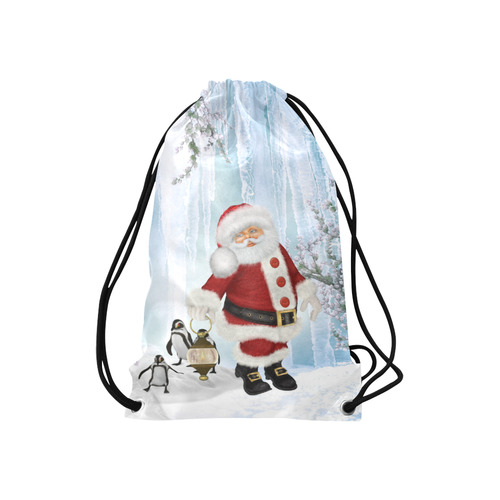 Santa Claus with penguin Small Drawstring Bag Model 1604 (Twin Sides) 11"(W) * 17.7"(H)