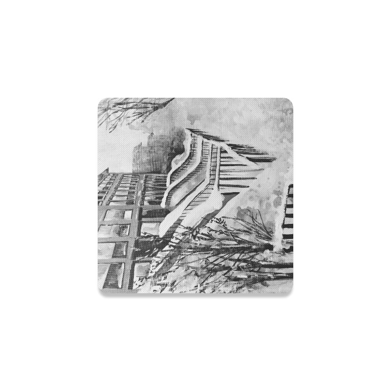 Brooklyn in a Snowstorm Black and White Square Coaster