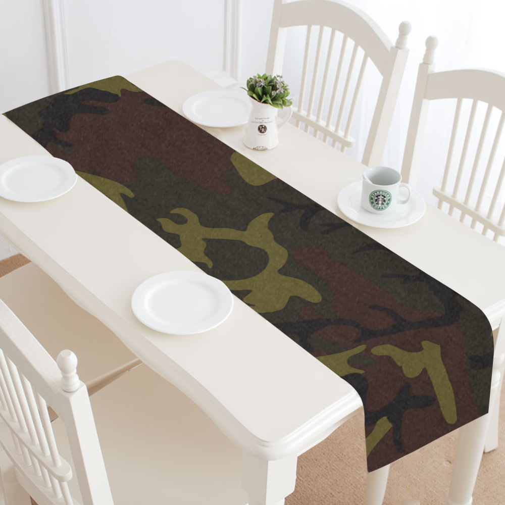 Camo Green Brown Table Runner 14x72 inch