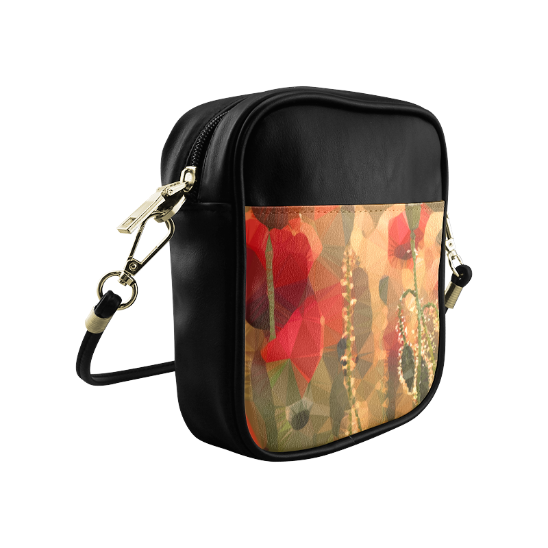 Red Poppies Geometric Floral Low Poly Triangles Sling Bag (Model 1627)