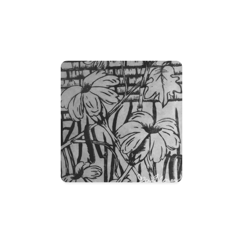 Black and white palm flowers Square Coaster