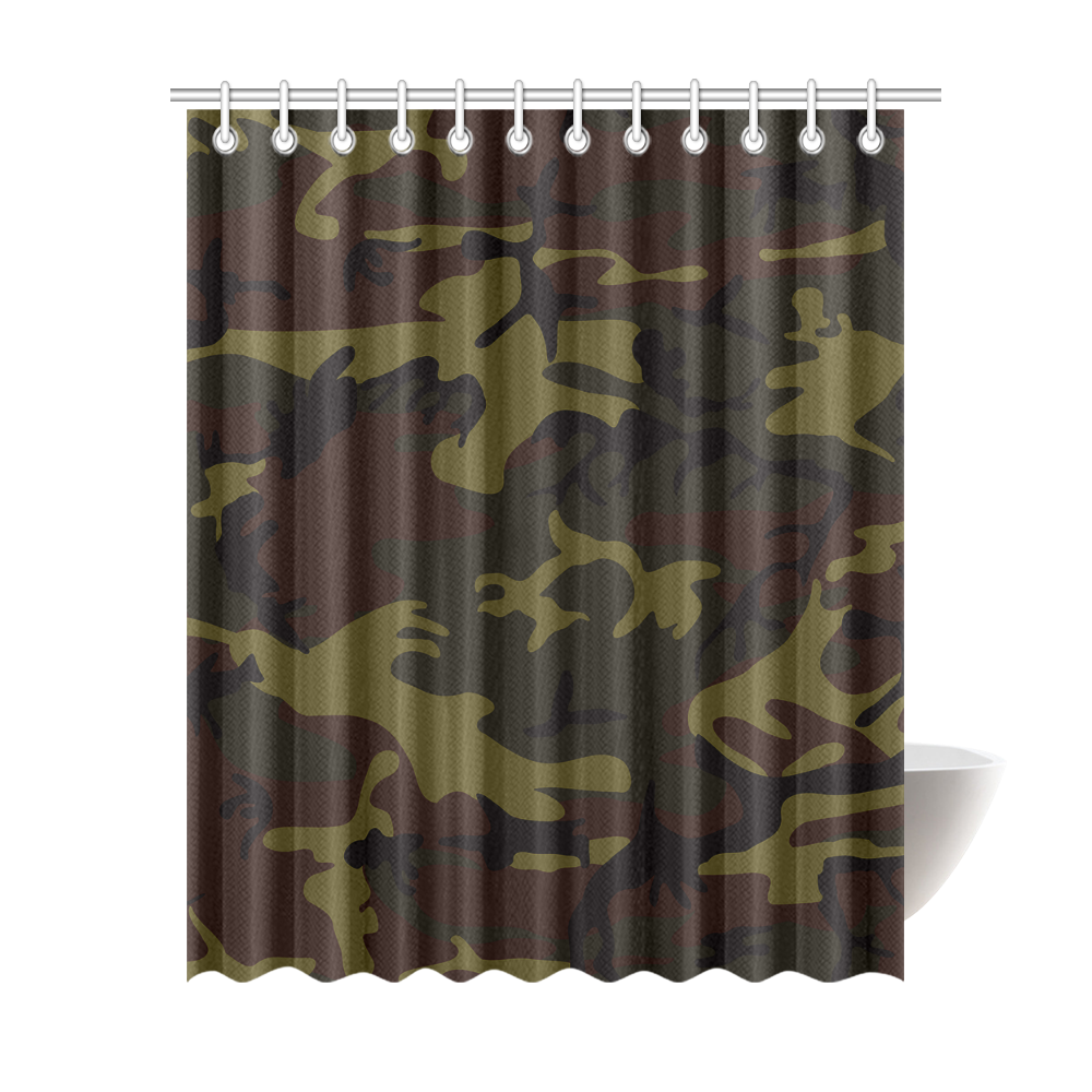 Camo Green Brown Shower Curtain 69"x84"