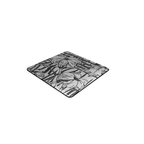 Black and white palm flowers Square Coaster