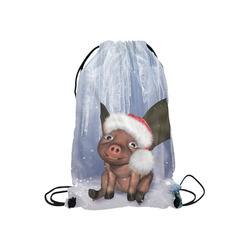 Christmas, cute little piglet with christmas hat Small Drawstring Bag Model 1604 (Twin Sides) 11"(W) * 17.7"(H)