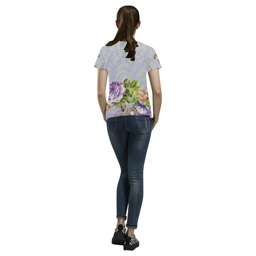 Assyrian Flage Flower T-Shirt All Over Print T-Shirt for Women (USA Size) (Model T40)