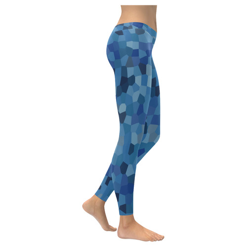 Blue Facets by Gingezel Women's Low Rise Leggings (Invisible Stitch) (Model L05)