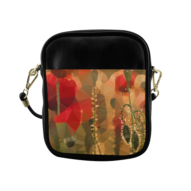 Red Poppies Geometric Floral Low Poly Triangles Sling Bag (Model 1627)
