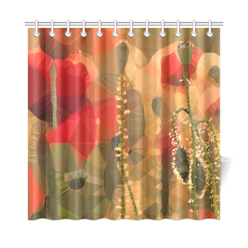 Red Poppies Geometric Floral Low Poly Triangles Shower Curtain 72"x72"