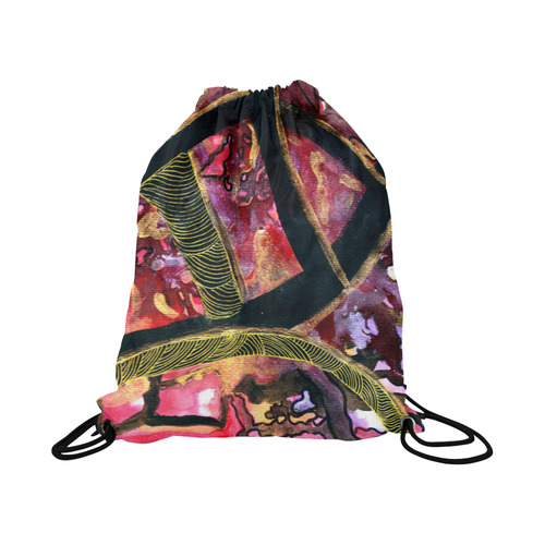 Purple Pink Black and gold Abstract Large Drawstring Bag Model 1604 (Twin Sides)  16.5"(W) * 19.3"(H)